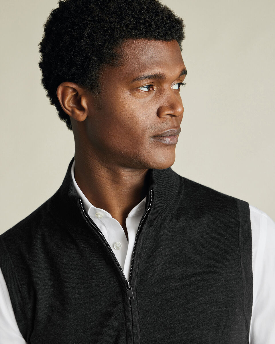Charcoal Pure Merino Zip Gilet