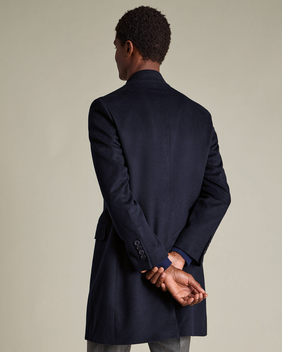 Navy Pure Wool Double Breasted Overcoat