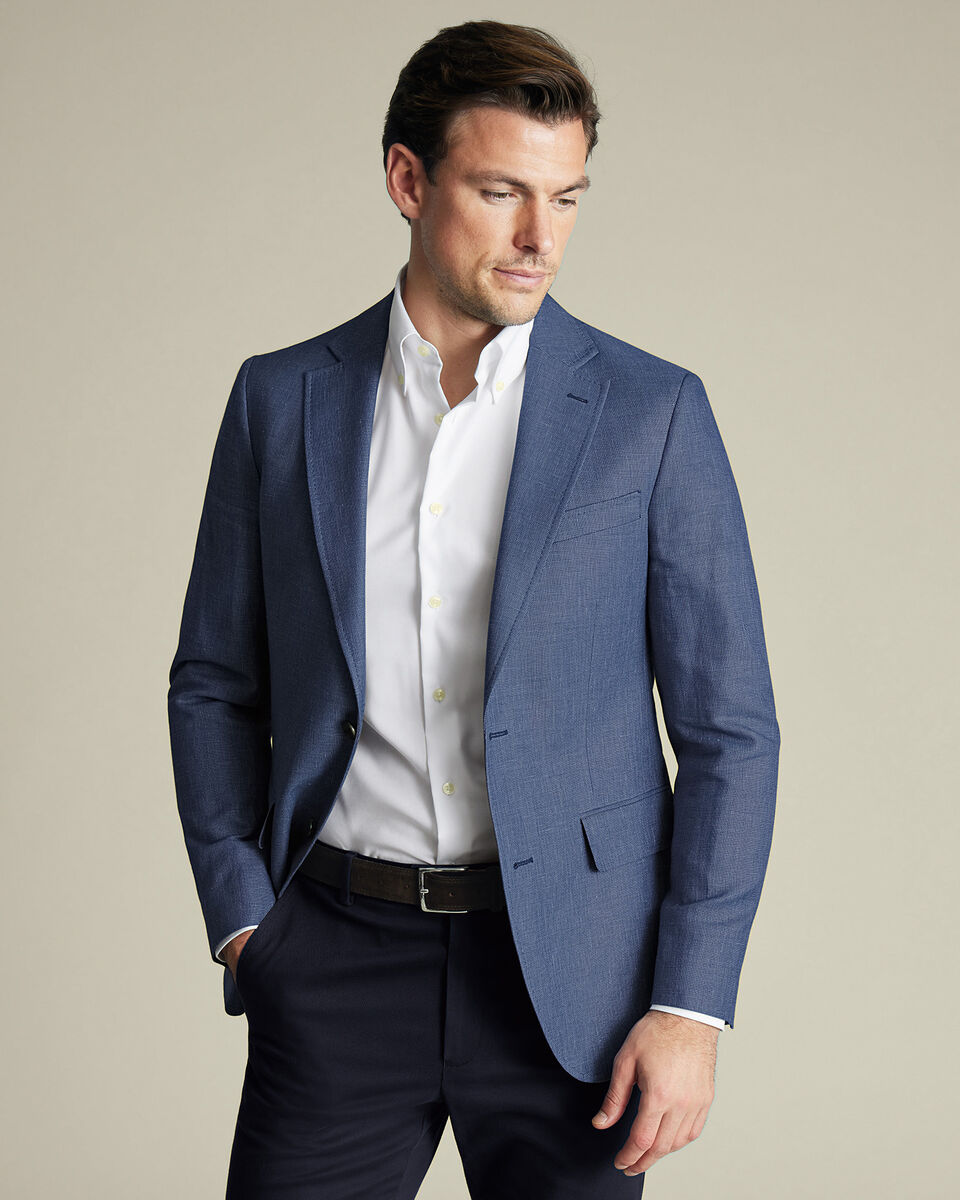 Steel Blue Linen Cotton Slim Fit Jacket