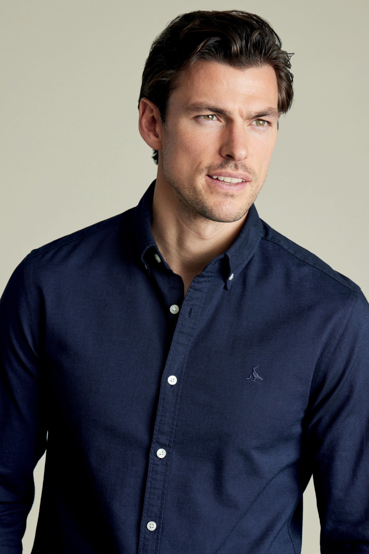 Ink Blue Button-Down Stretch Washed Oxford Slim Fit Shirt