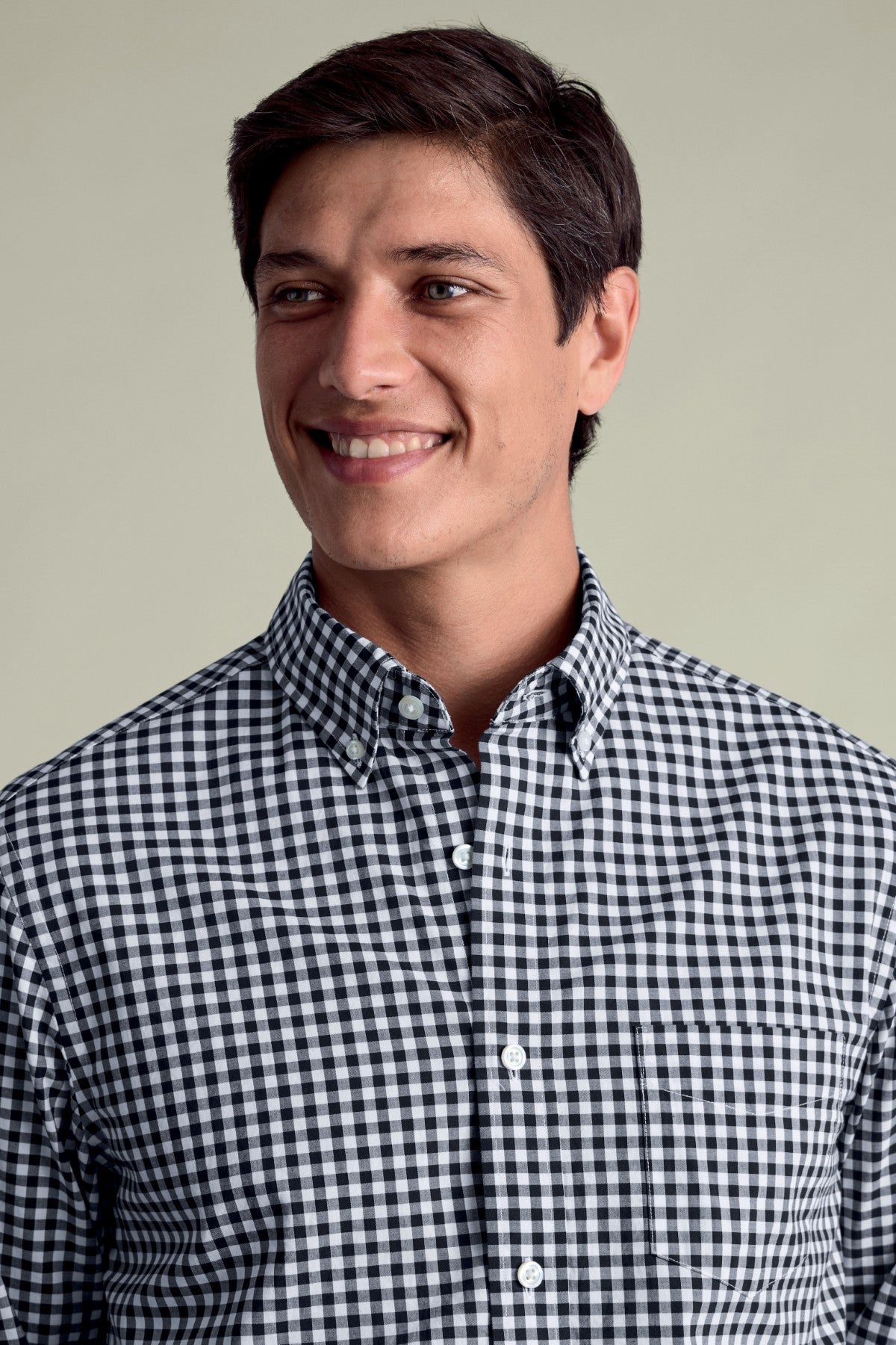 Dark Navy Gingham Button-Down Stretch Washed Poplin Slim Fit Shirt