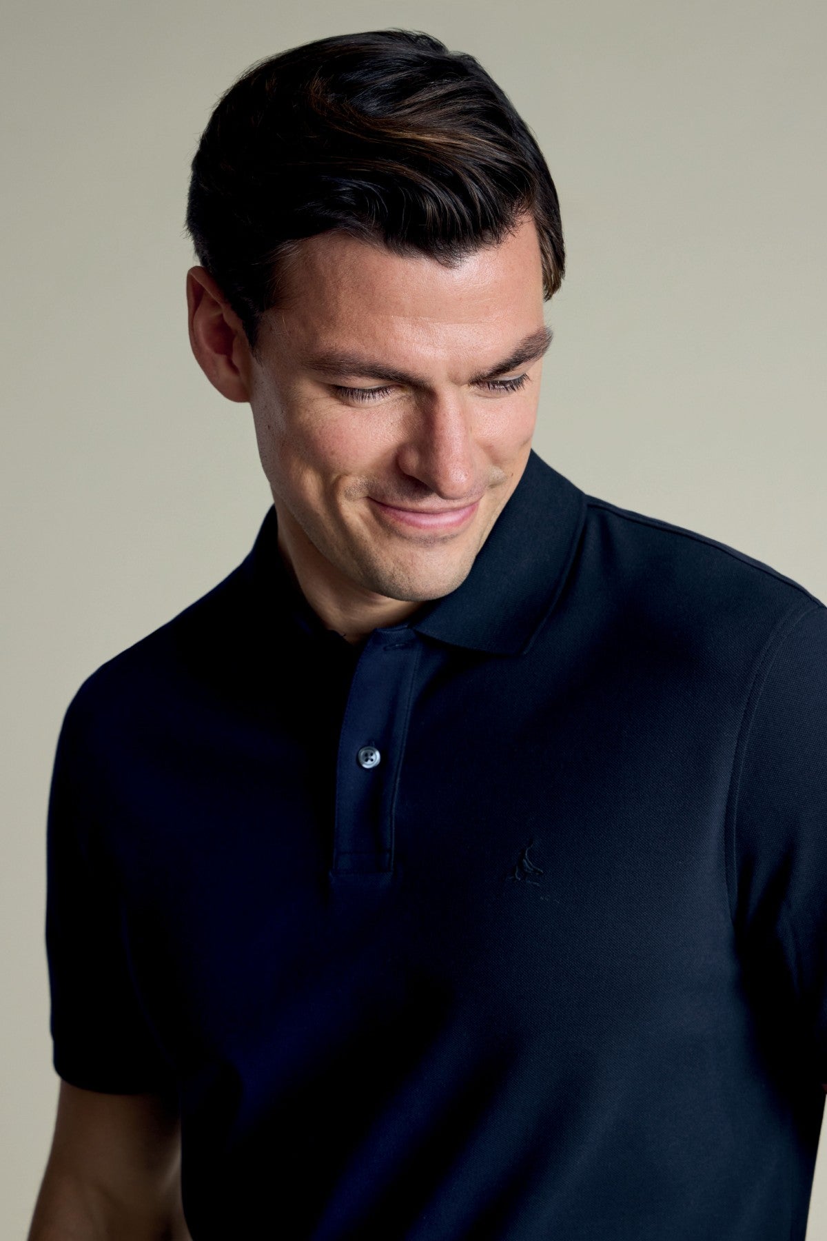 Navy Blue Solid Short Sleeve Cotton Stretch Pique Polo