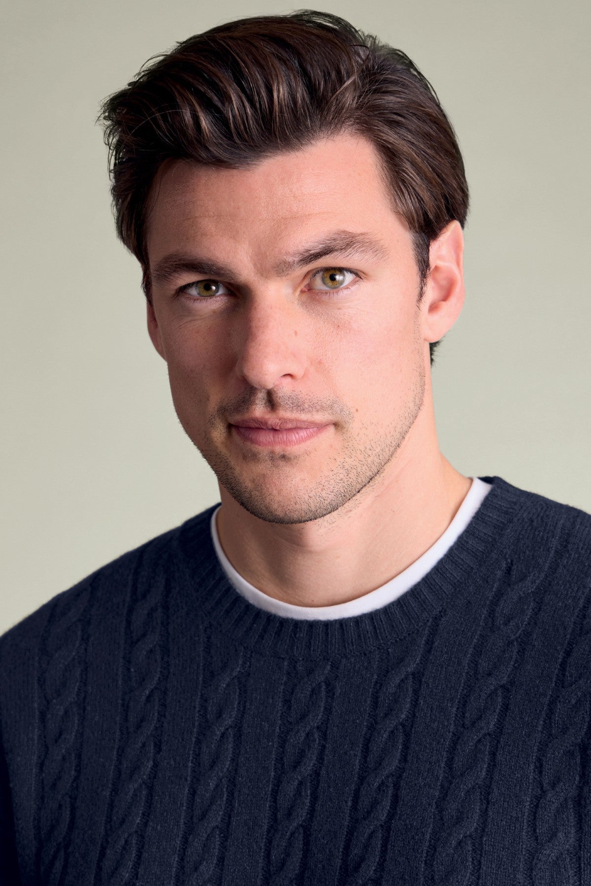 Navy Cable Merino Crew Neck Jumper