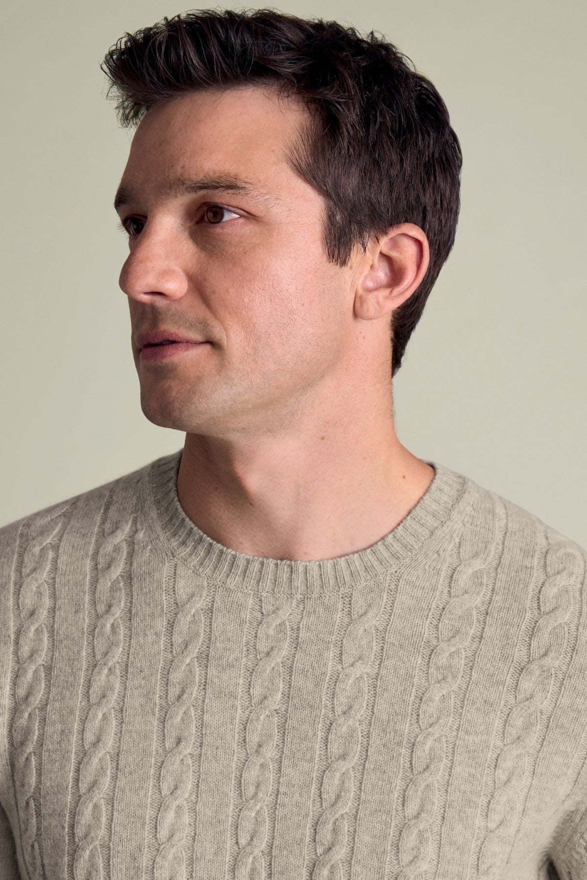 Oatmeal Cable Merino Crew Neck Jumper
