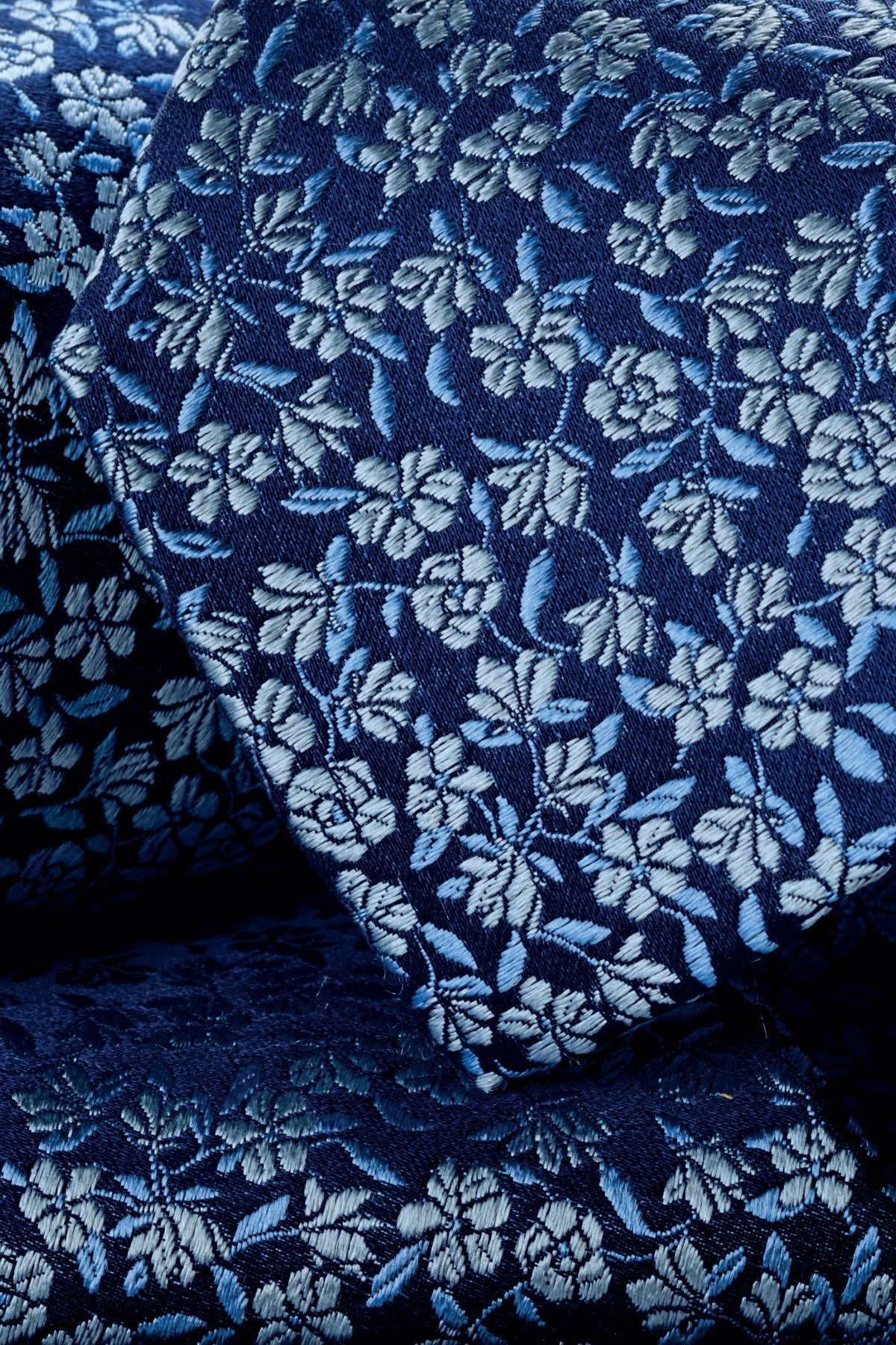 Navy And Ice Blue Silk Floral Tie