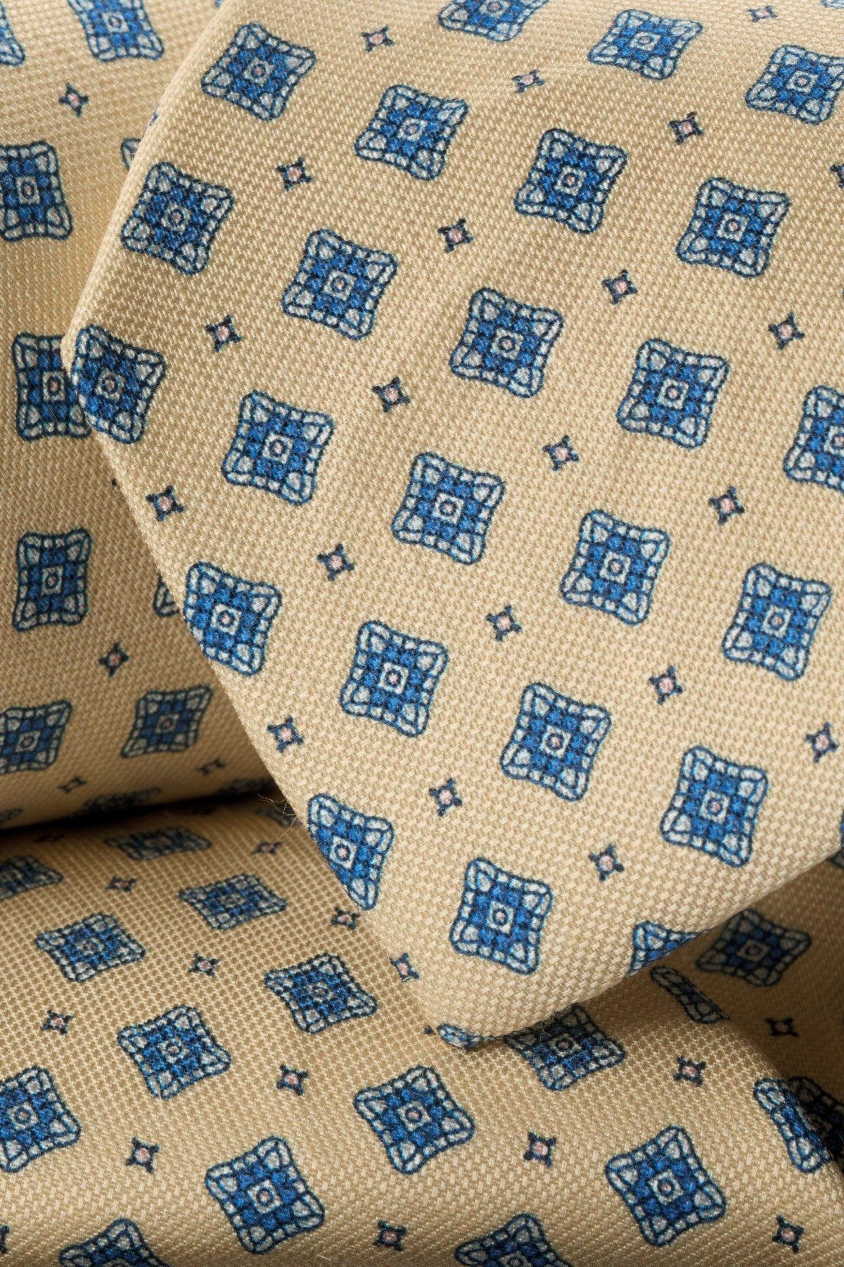 Lemon And Blue Linen Silk Geo Tie