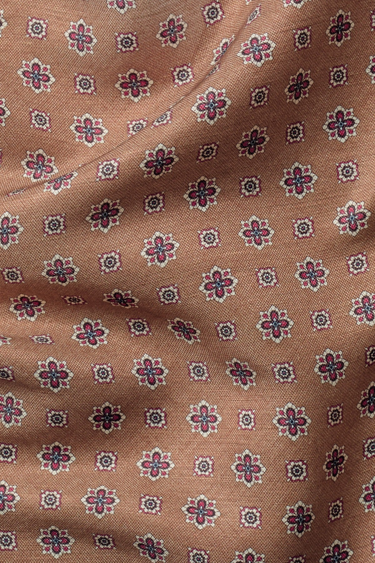 Camel Linen Silk Geo Print Pocket Square