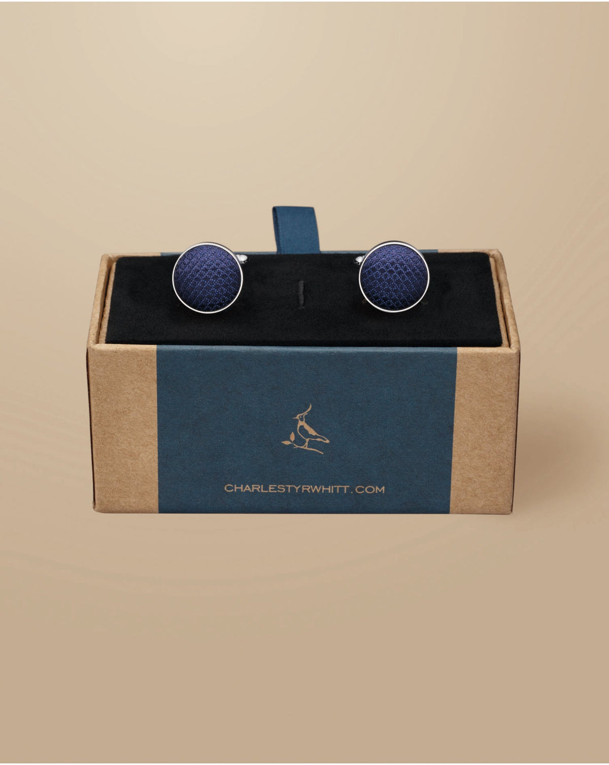 Navy Plain Round Silk Cufflink