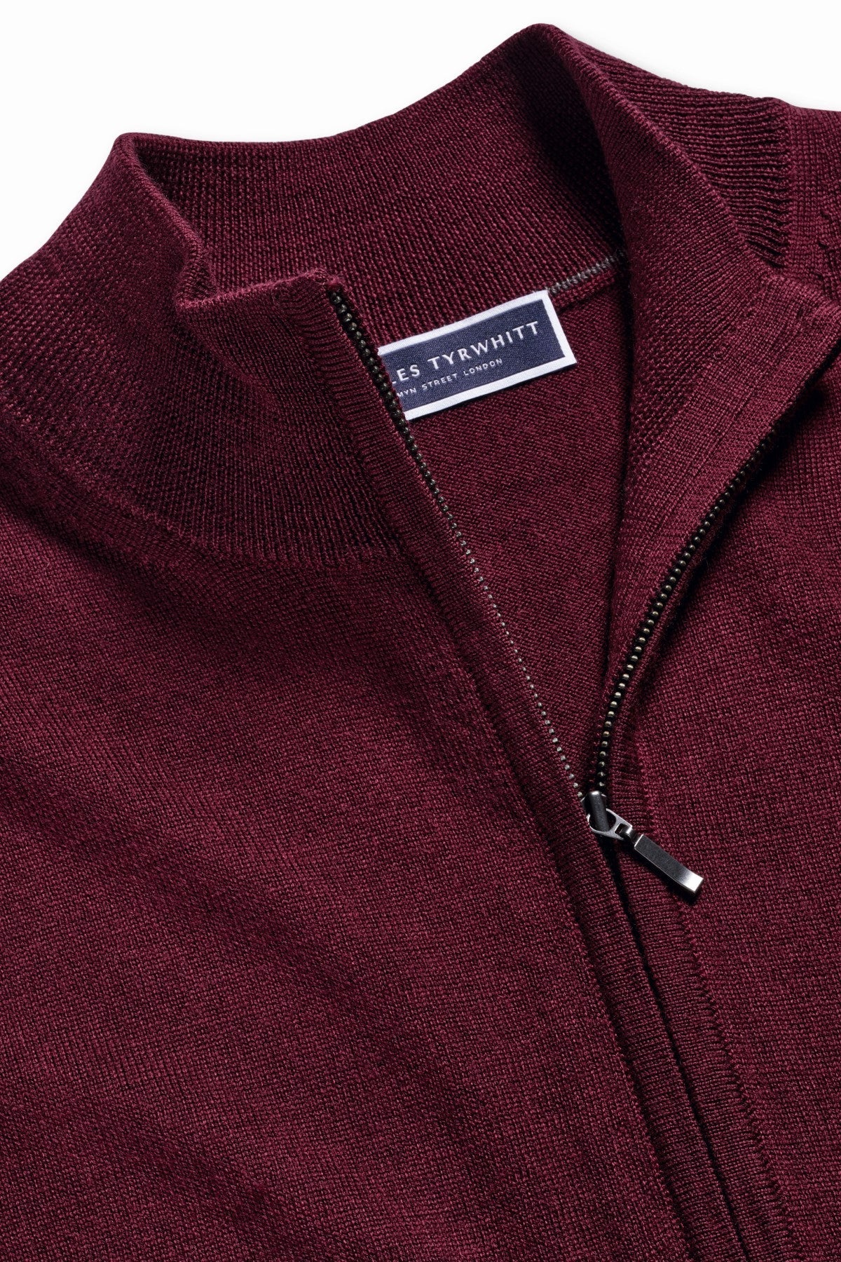 Burgundy Red Pure Merino Full Zip Through Cardigan