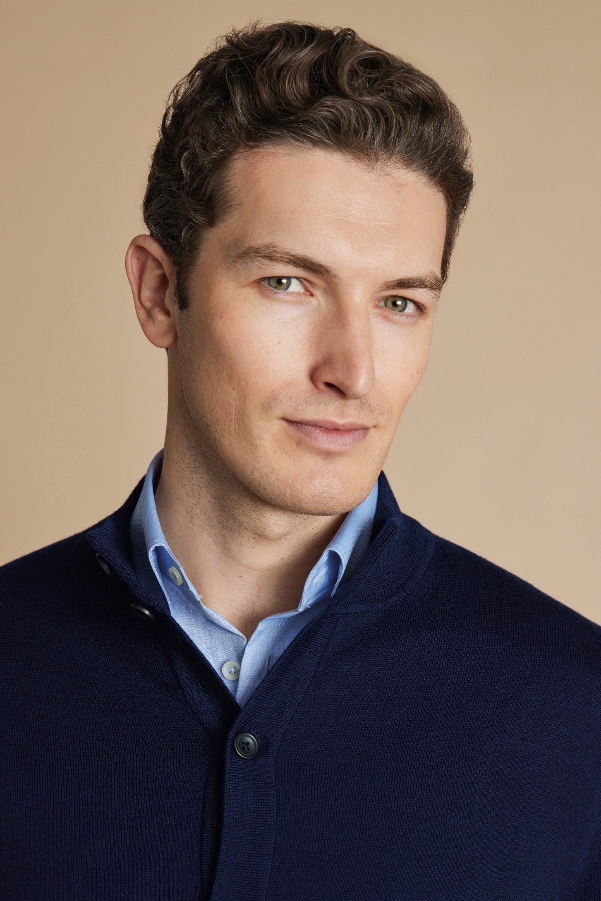 Navy Blue Button Through Funnel Neck Cardigan