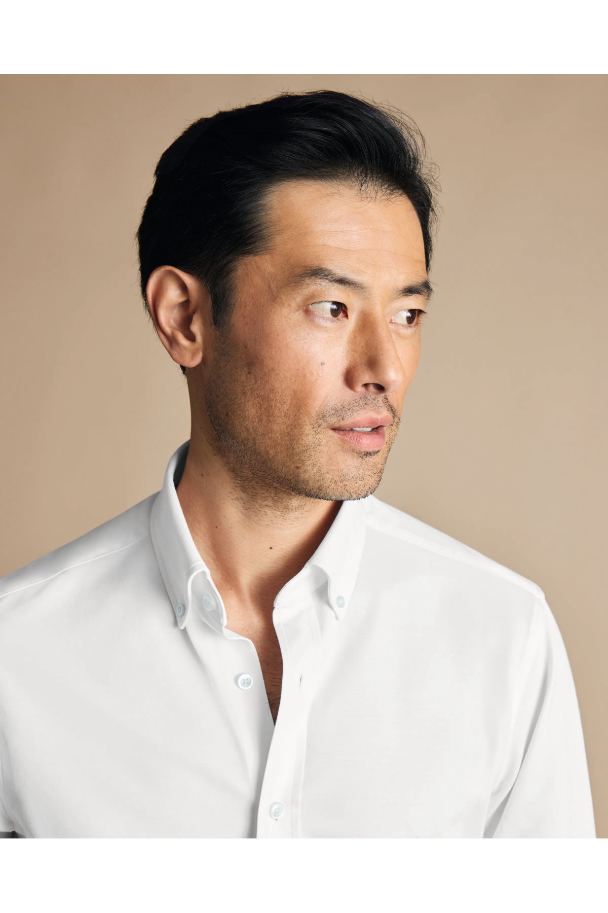 White Four-Way Stretch Button Down Jersey Shirt