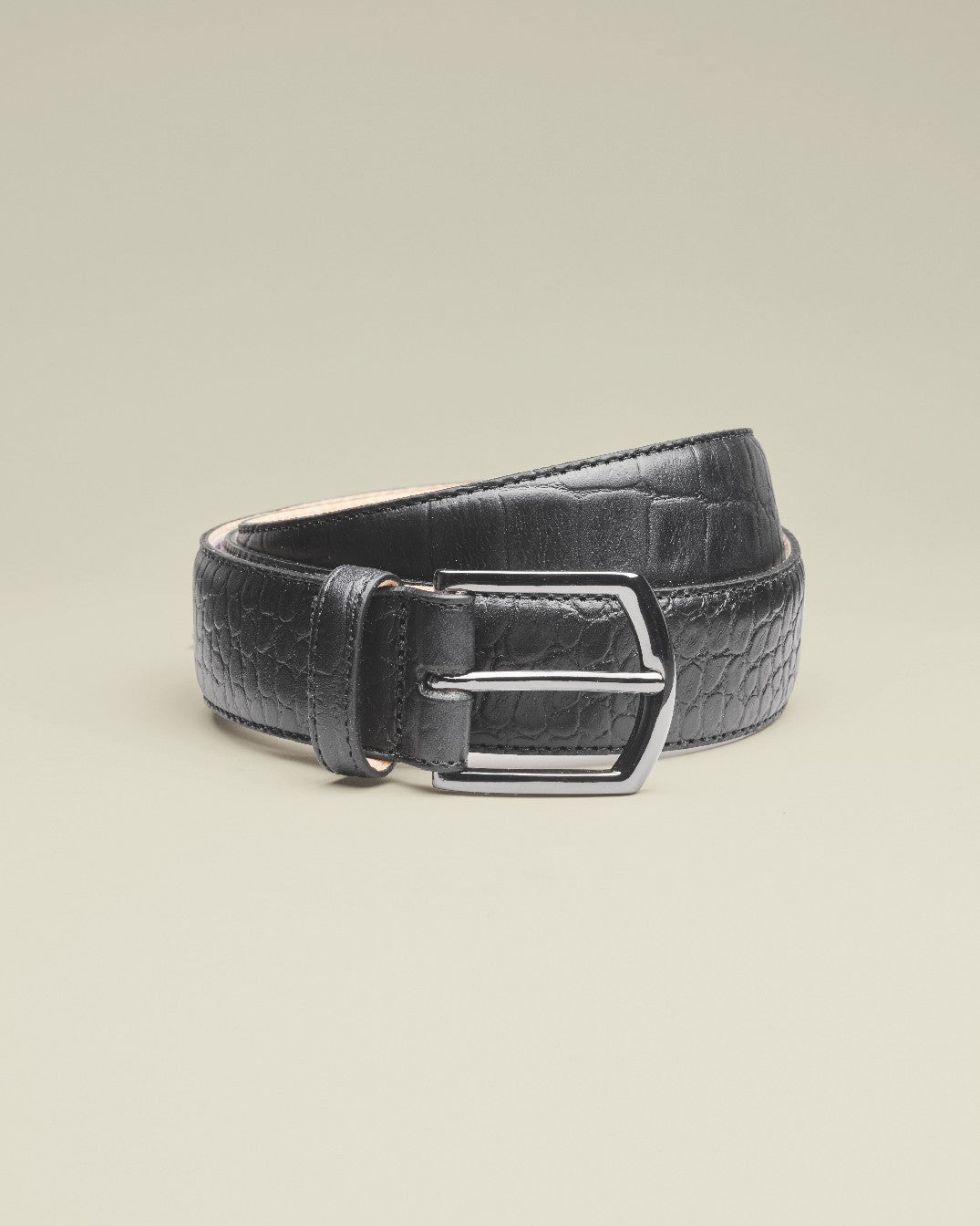 Black Embossed Leather Made In England Belt