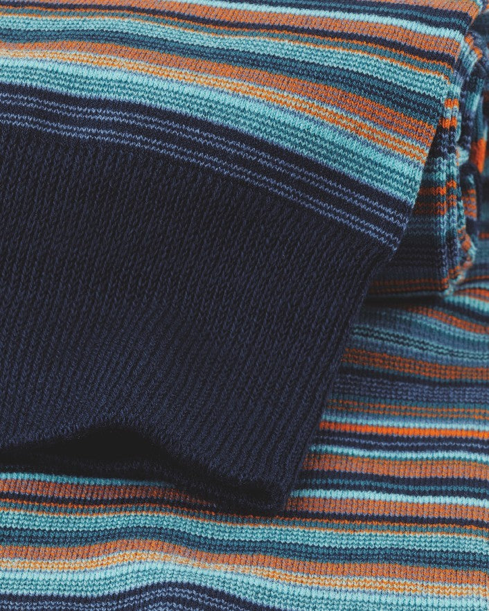 Aqua Green And Orange Multi Fine Stripe Socks
