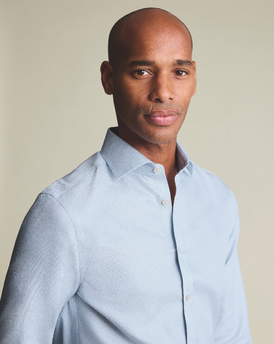 Sky Blue Non-Iron Stretch Burlington Weave Cutaway Slim Fit Shirt