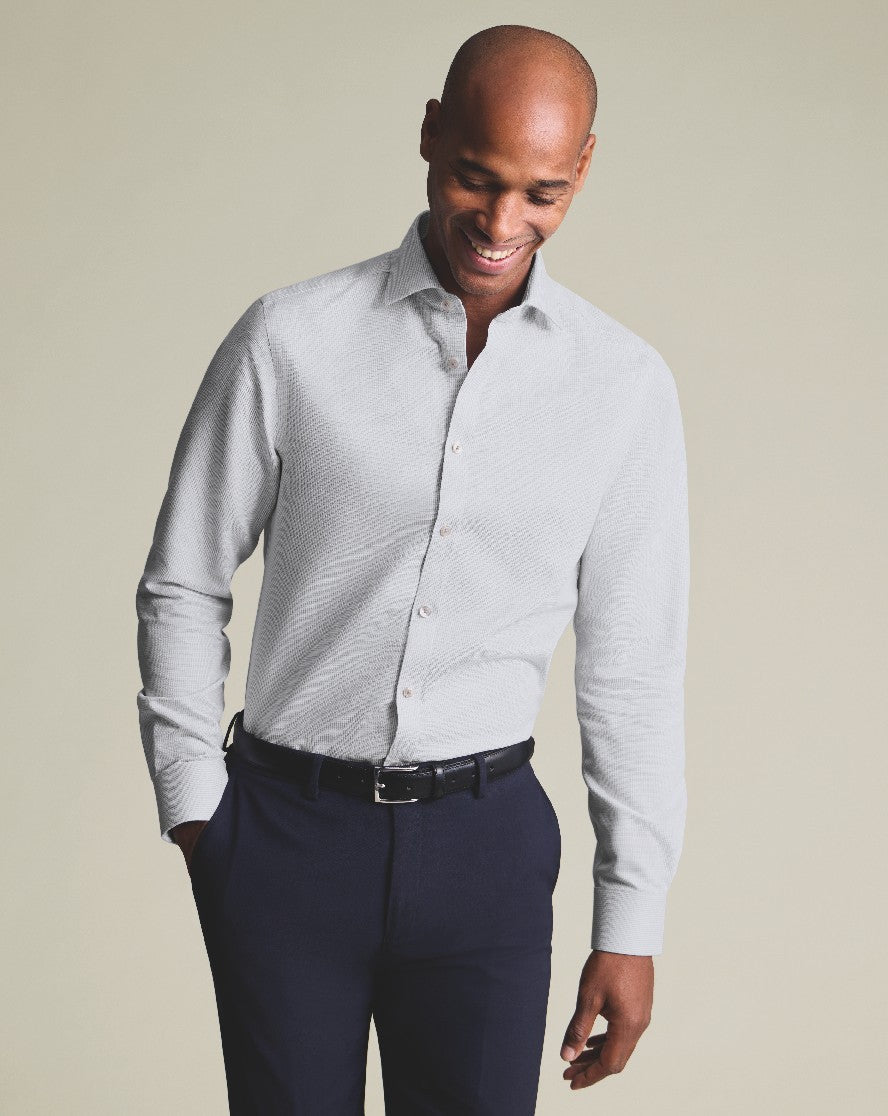 Silver Grey Non-Iron Stretch Burlington Weave Ca Slim Fit Shirt