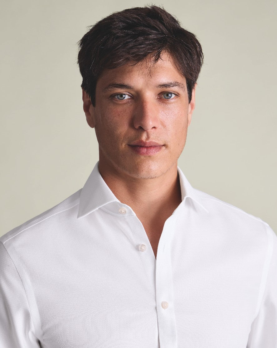 White Non-Iron Stretch Burlington Weave Cutaway Slim Fit Shirt