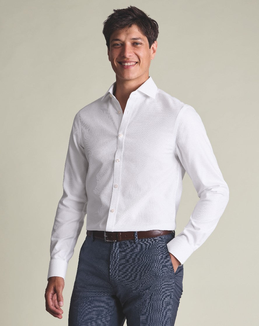 White Non-Iron Stretch Burlington Weave Cutaway Slim Fit Shirt