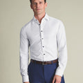 White Non-Iron Twill With Contrast Blue Buttons Slim Fit Shirt