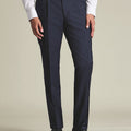 Navy Twill Wool Stretch Slim Fit Pleated Trousers