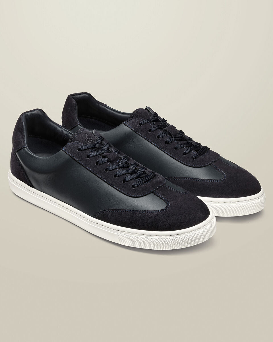 Navy Leather And Suede Trainer