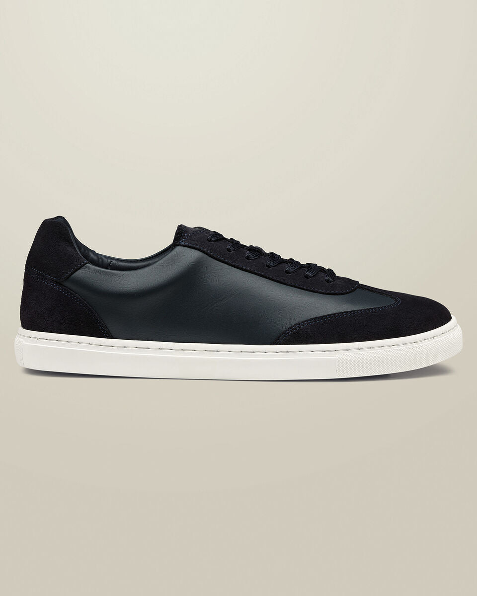 Navy Leather And Suede Trainer