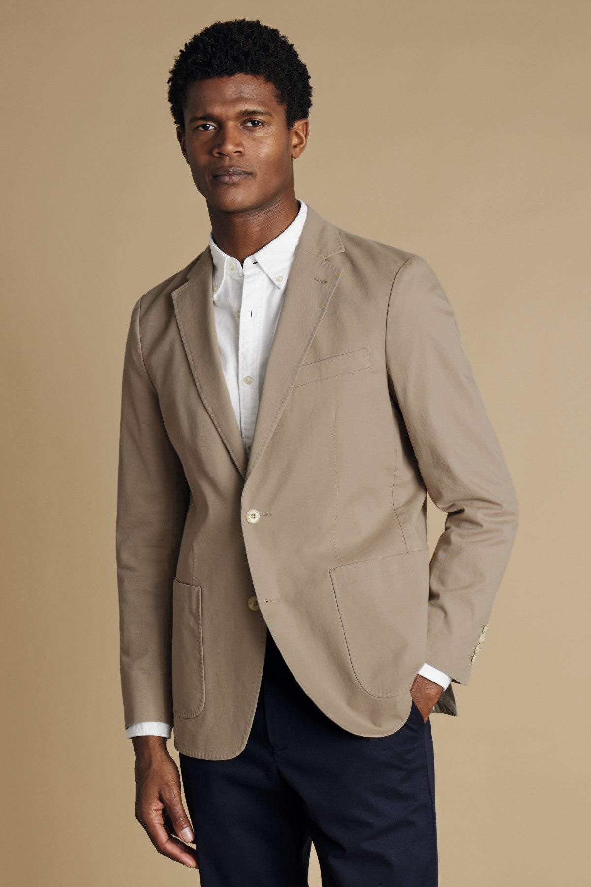 Taupe Cotton Stretch Slim Fit Jacket