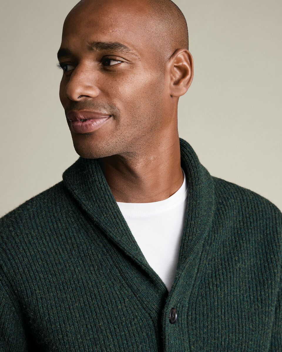 Forest Green Chunky Merino Shawl Neck Cardigan