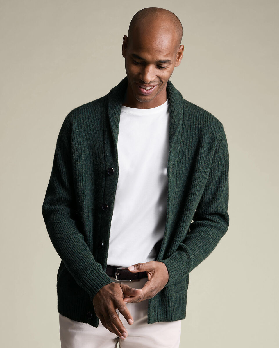 Forest Green Chunky Merino Shawl Neck Cardigan