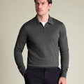 Grey Pure Merino Zip Polo Neck Jumper