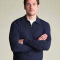 Navy Blue Pure Merino Zip Polo Neck Jumper