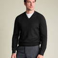 Black Pure Merino V Neck Jumper