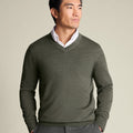 Olive Green Pure Merino V Neck Jumper
