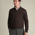 Chocolate Brown Merino Zip Neck Jumper