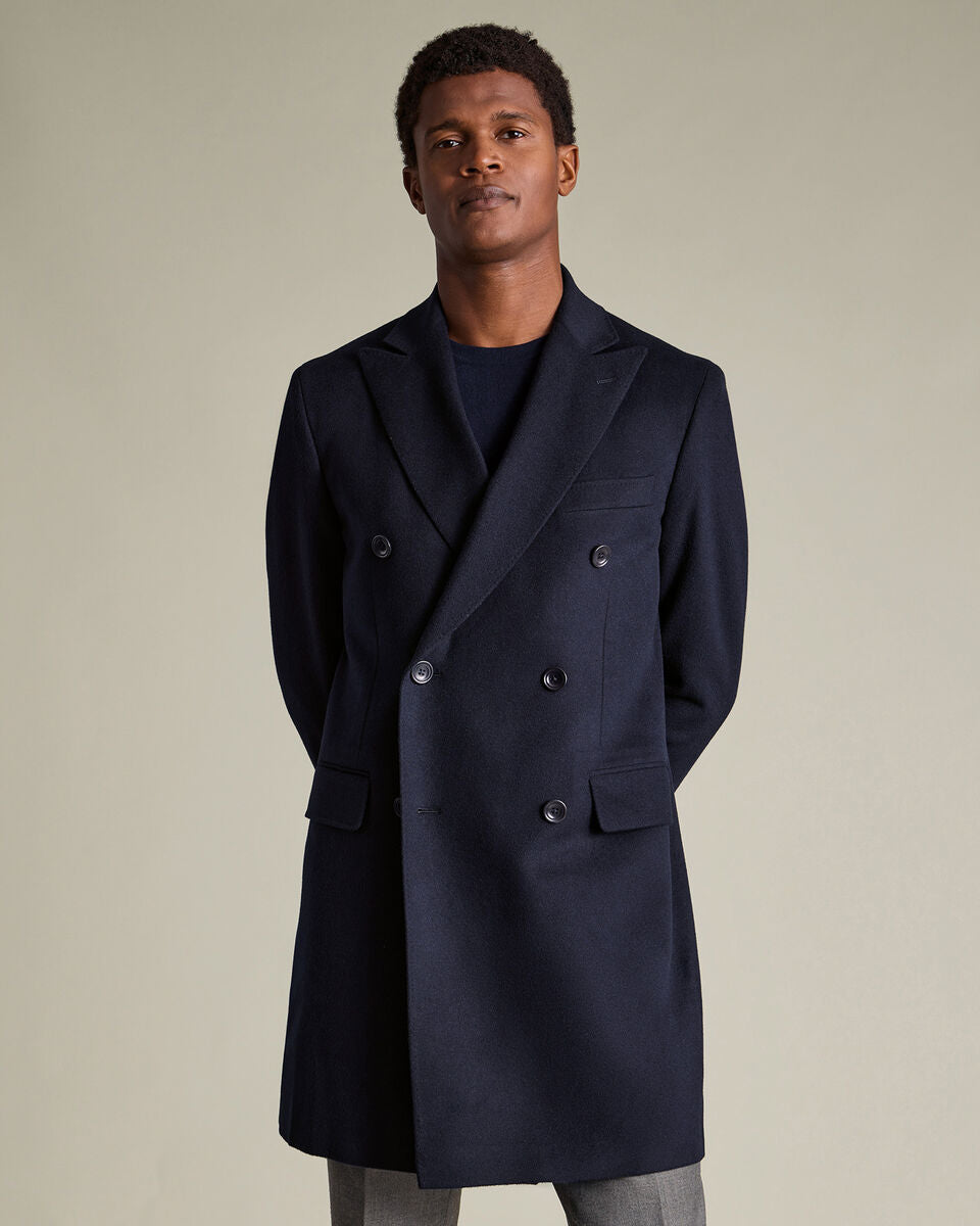 Navy Pure Wool Double Breasted Overcoat