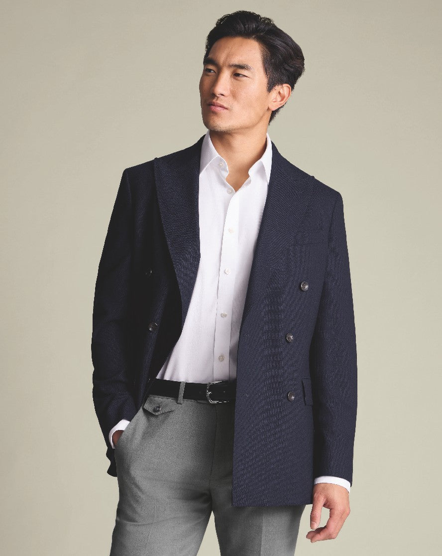 Navy Proper Blazer Slim Fit Double Breasted Jacket