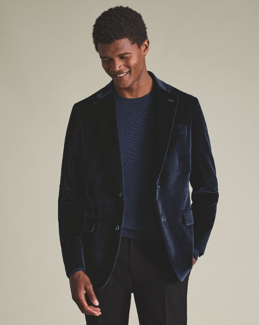 Navy Italian Velvet Slim Fit Jacket