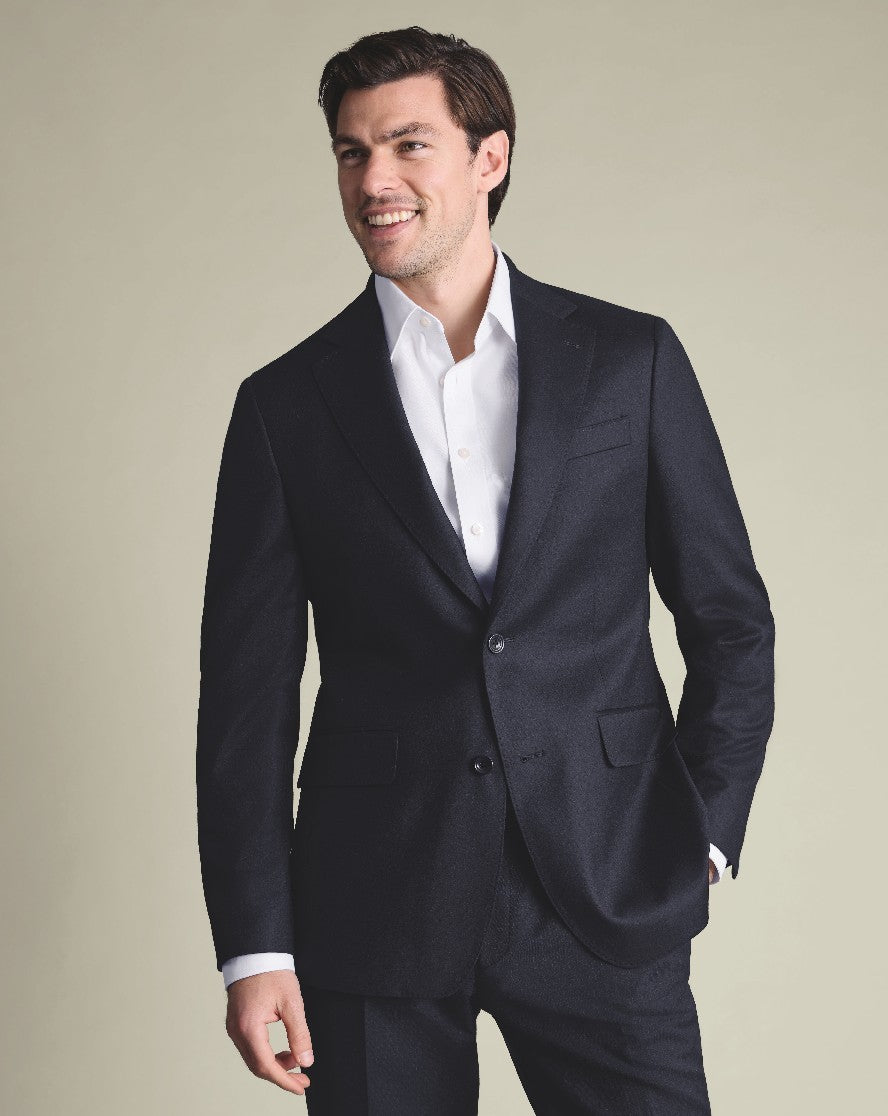 Navy Slim Fit Italian Flannel Suit Jacket