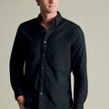 Black Button-Down Stretch Washed Oxford Slim Fit Shirt