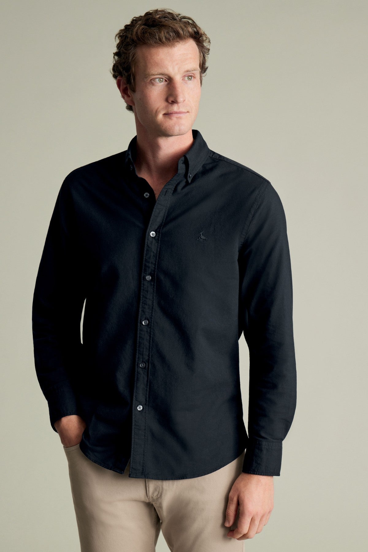 Black Button-Down Stretch Washed Oxford Slim Fit Shirt