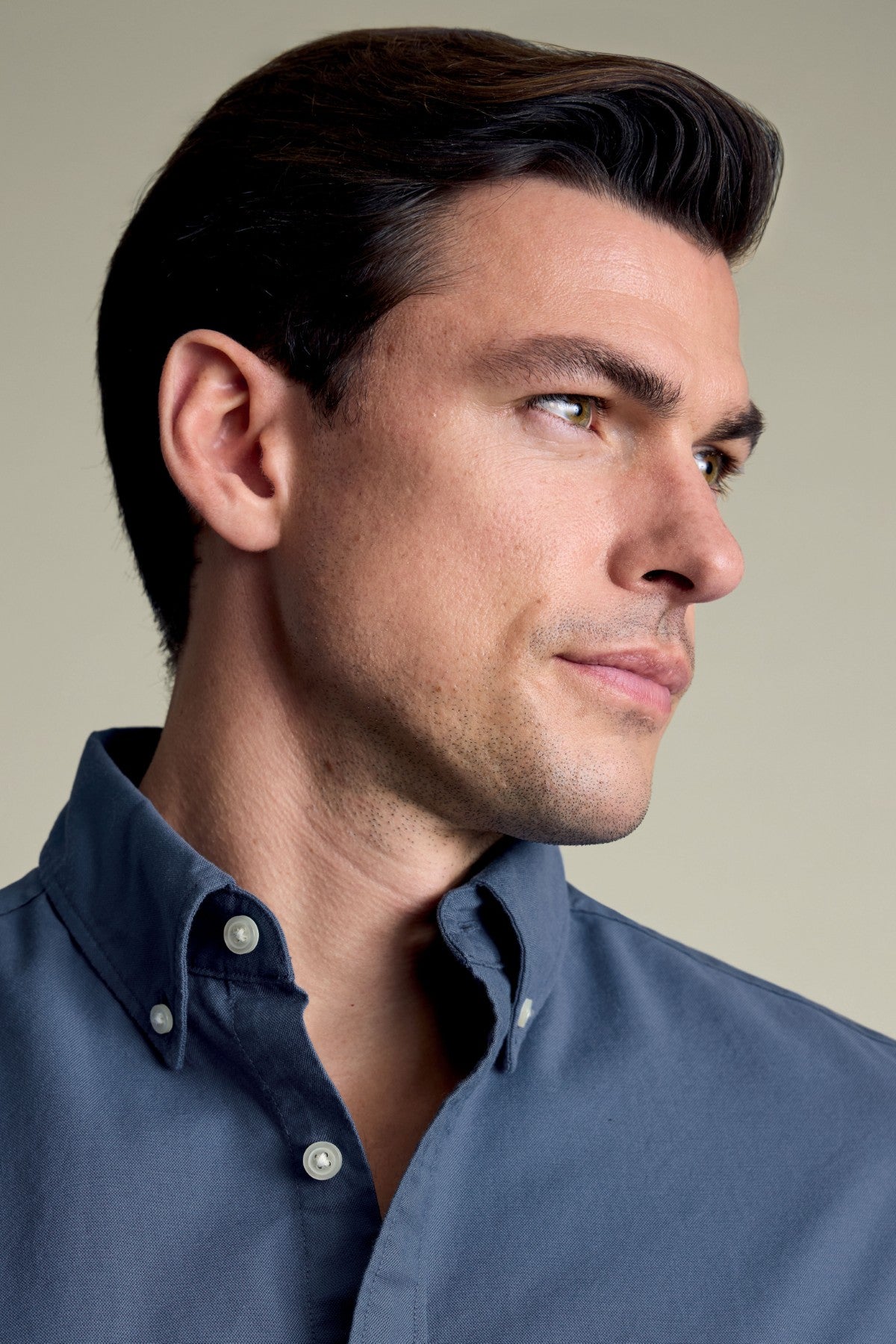 Airforce Blue Button-Down Stretch Washed Oxford Slim Fit Shirt