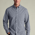 Dark Navy Gingham Button-Down Stretch Washed Poplin Slim Fit Shirt