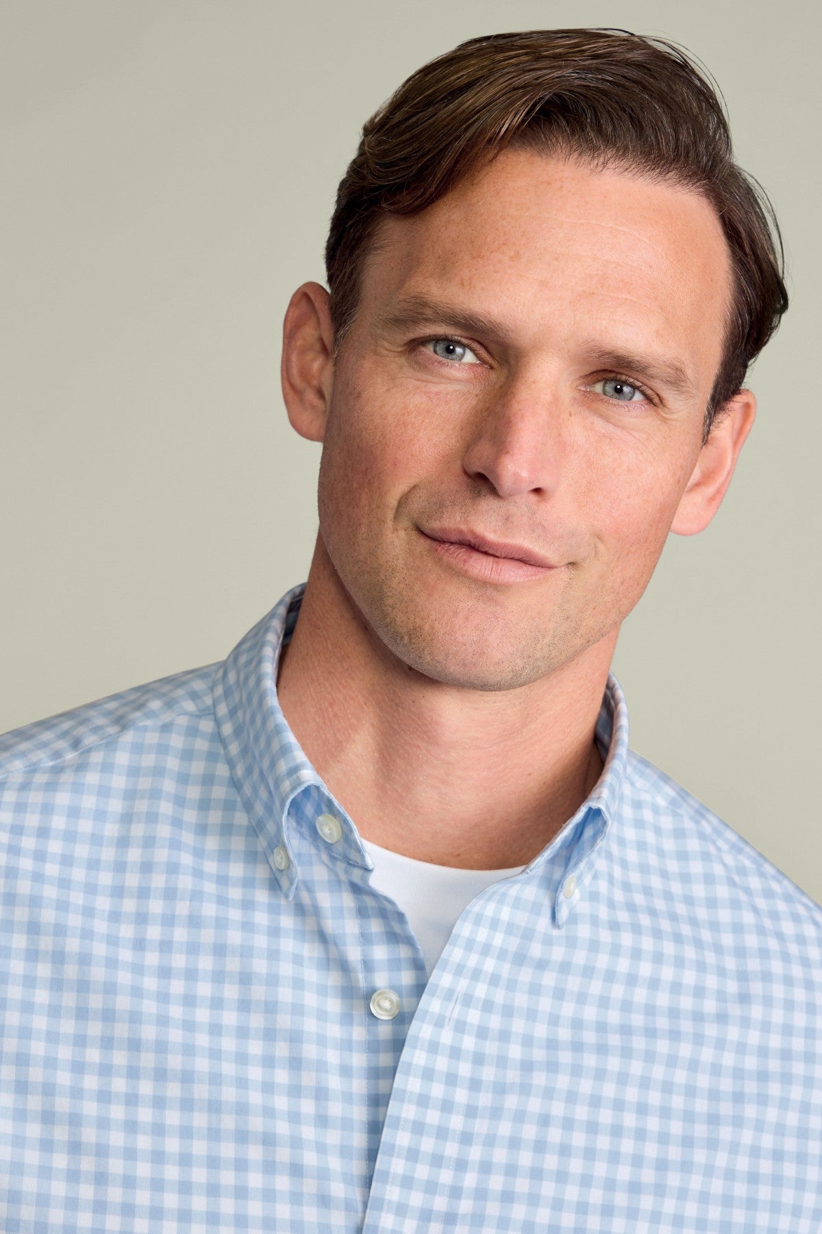 Light Blue Gingham Button-Down Stretch Washed Poplin Slim Fit Shirt
