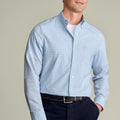 Light Blue Gingham Button-Down Stretch Washed Poplin Slim Fit Shirt