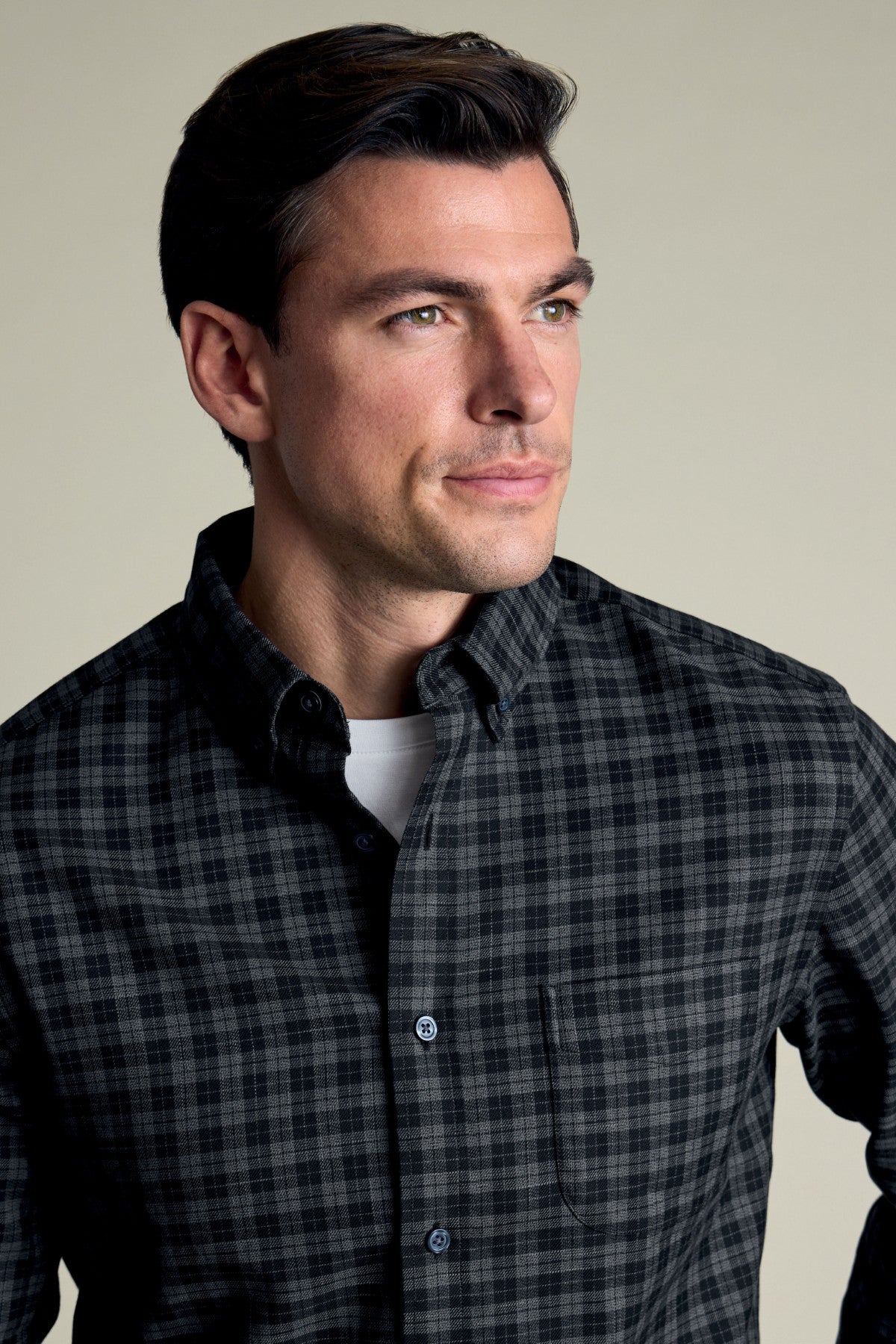 Grey And Black Mid Check Non-Iron Twill Sf Shirt