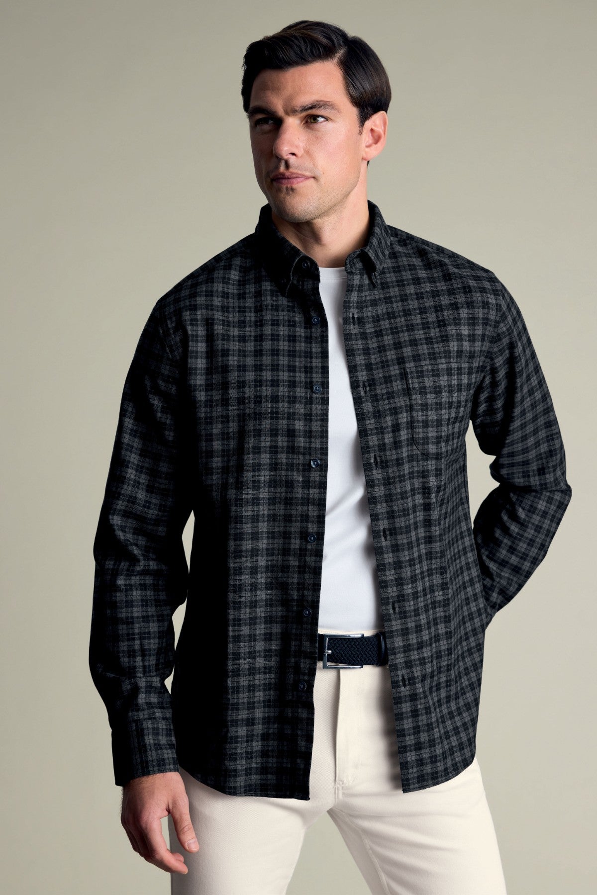 Grey And Black Mid Check Non-Iron Twill Sf Shirt