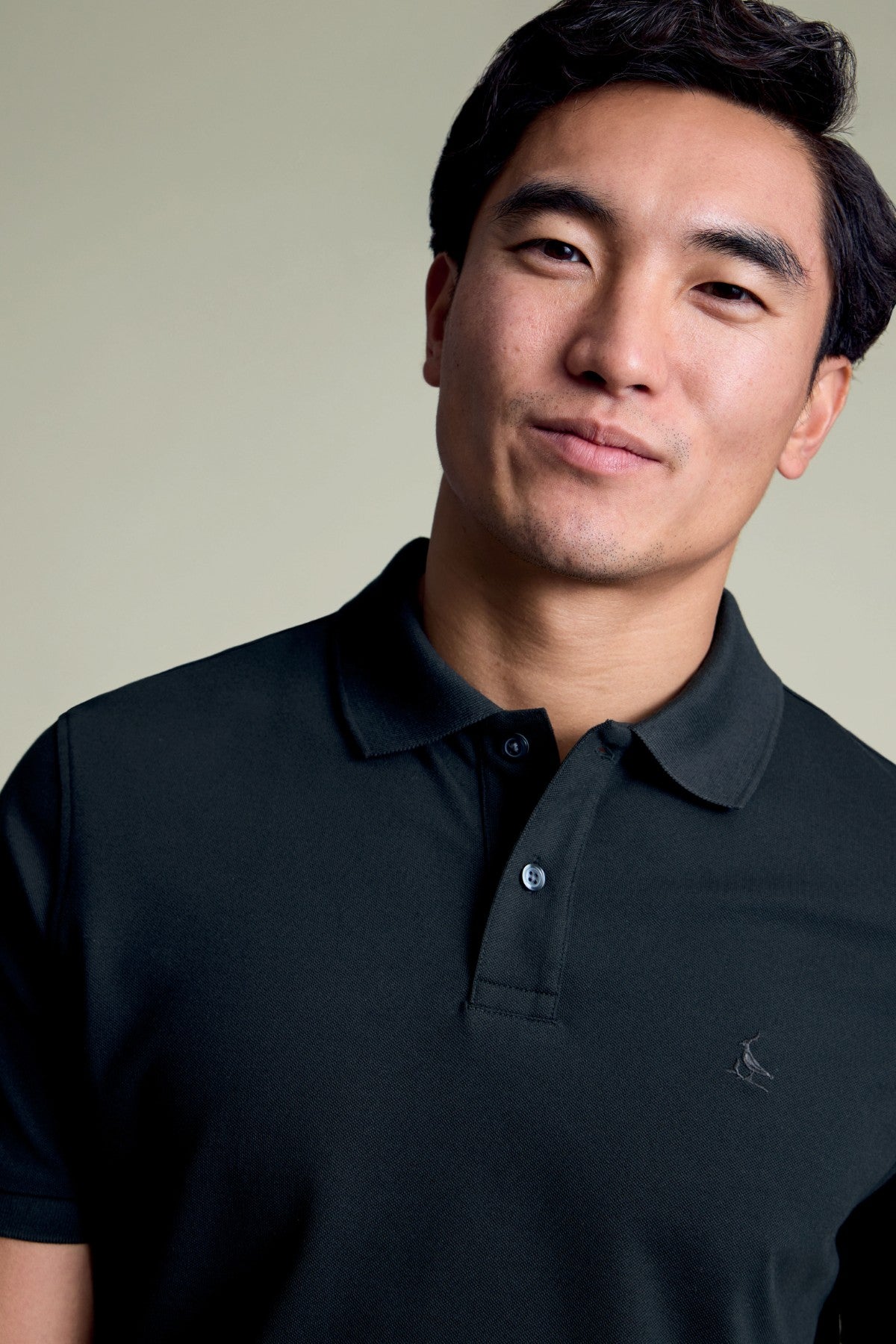 Black Solid Short Sleeve Cotton Stretch Pique Polo