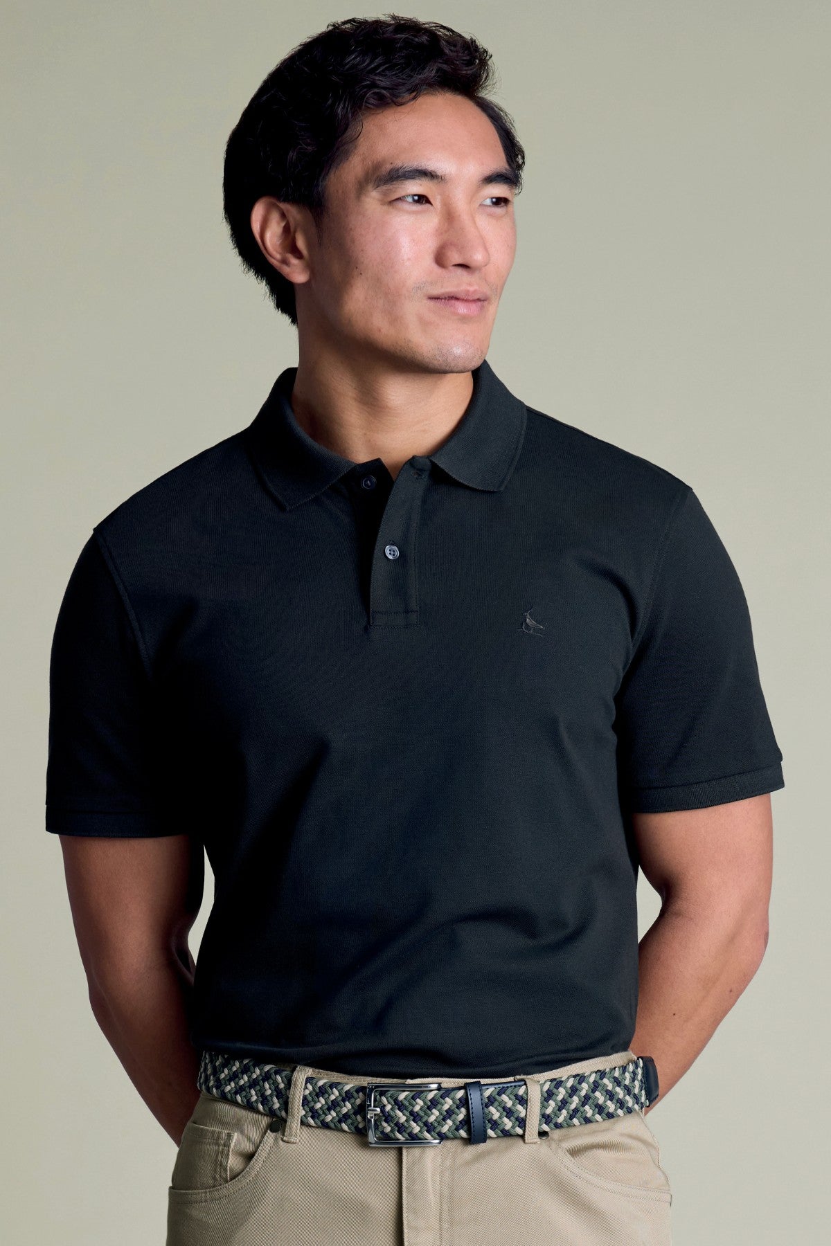 Black Solid Short Sleeve Cotton Stretch Pique Polo