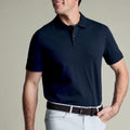 Navy Blue Solid Short Sleeve Cotton Stretch Pique Polo