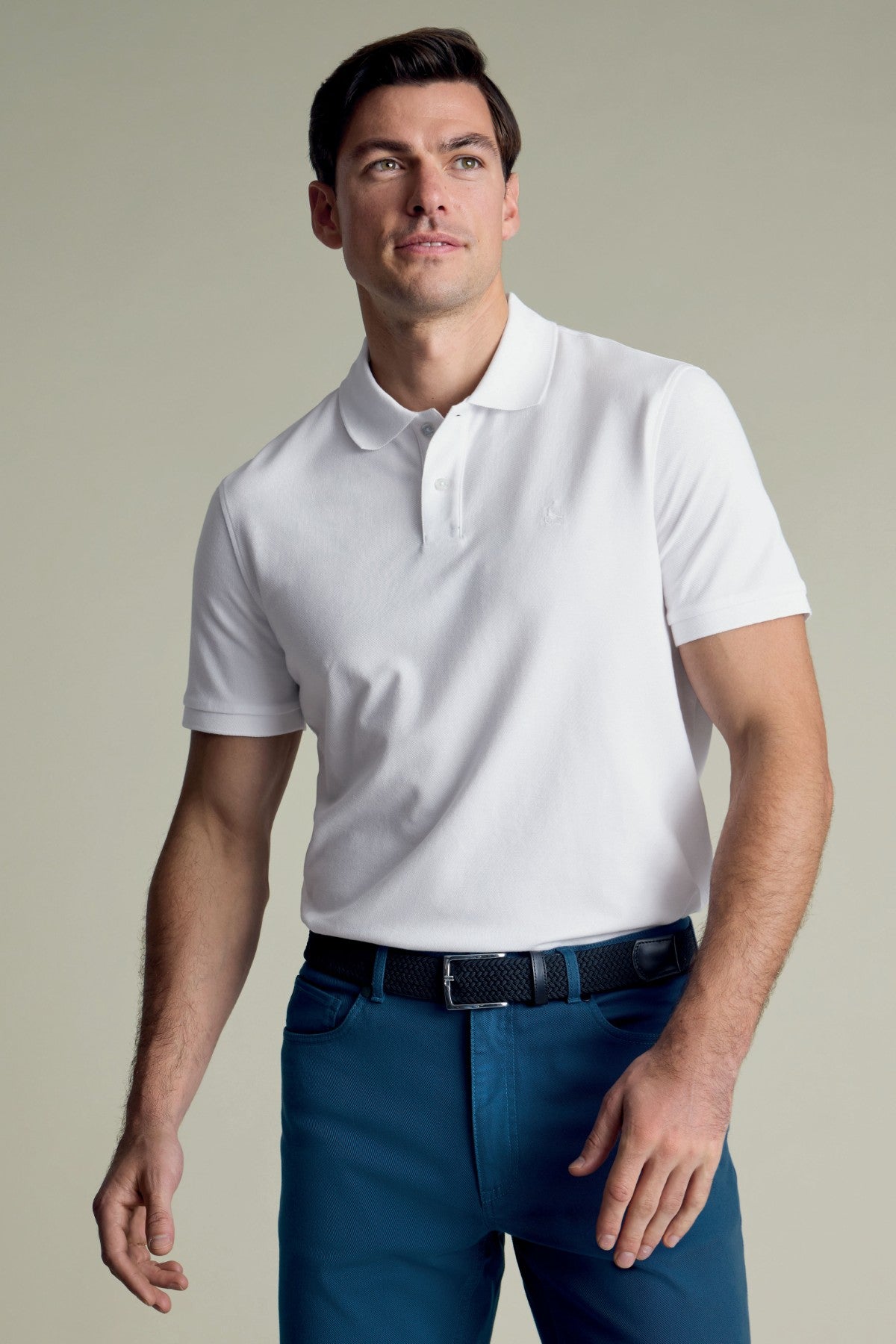 White Solid Short Sleeve Cotton Stretch Pique Polo