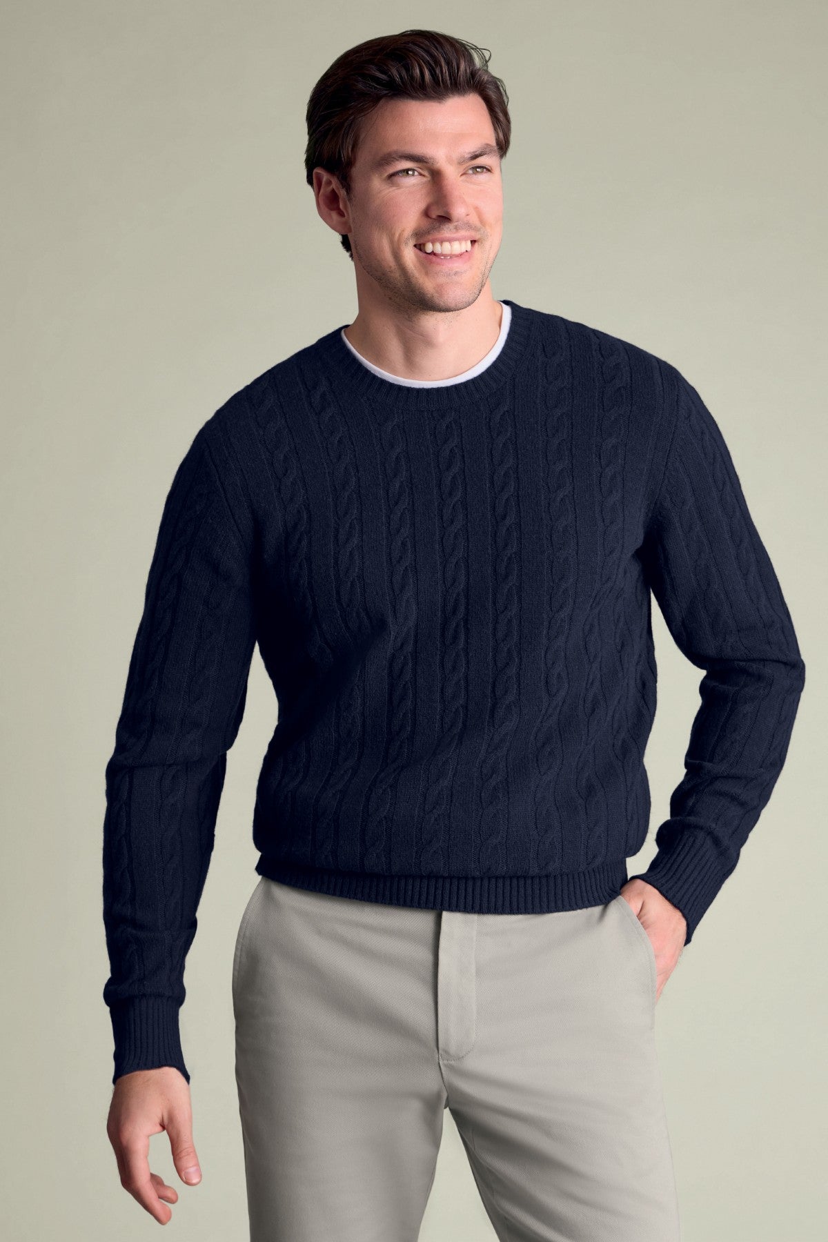 Navy Cable Merino Crew Neck Jumper